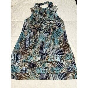 Y2K Animal Print Ruffle Dress Sz 14 Resort Glam Wedding Guest Summer